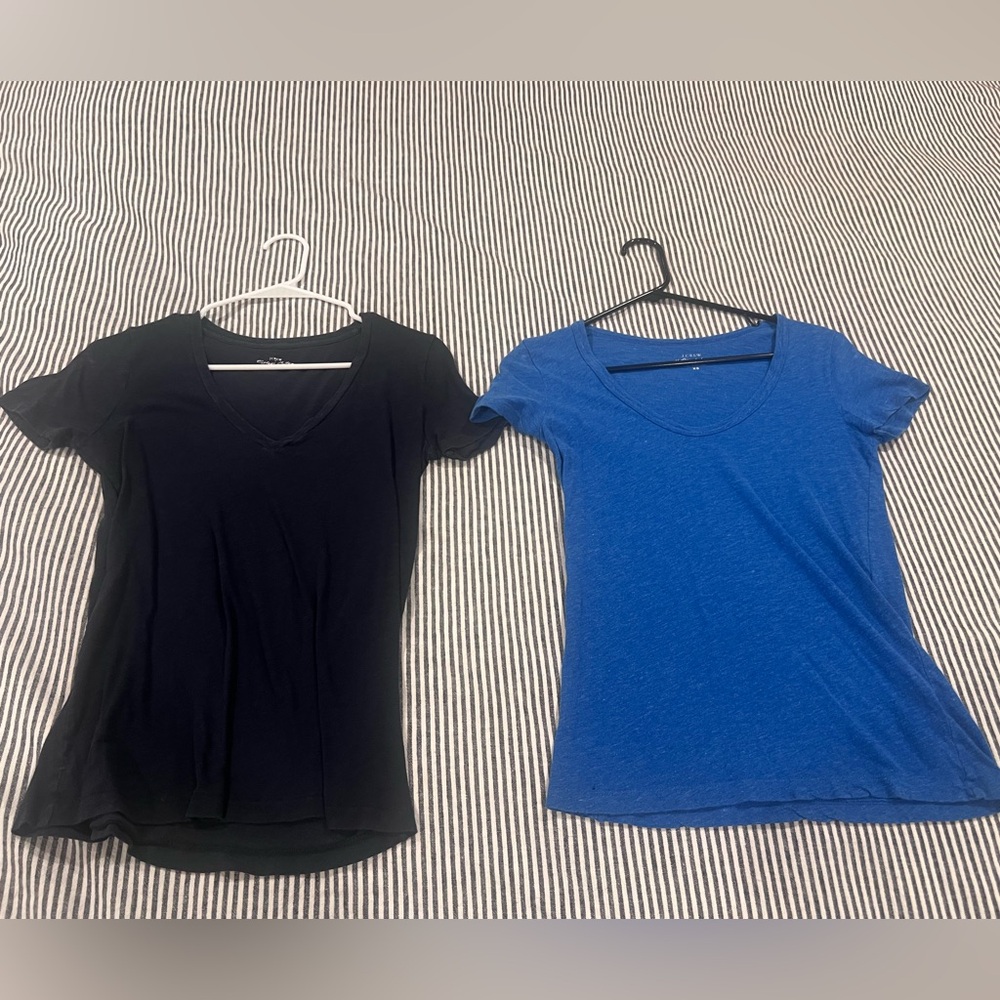 Bundle Two J. Crew Women's Short Sleeve V-Neck Tees - Navy and Blue.